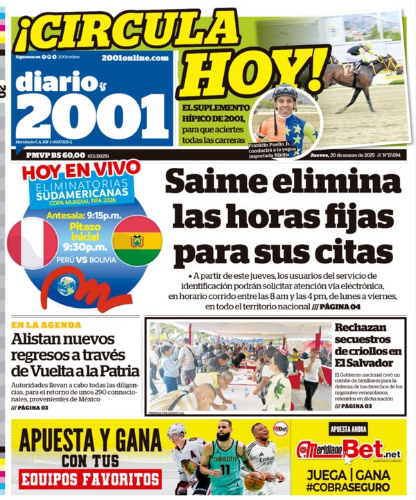 Titulares de la prensa nacional para este jueves 20 de marzo