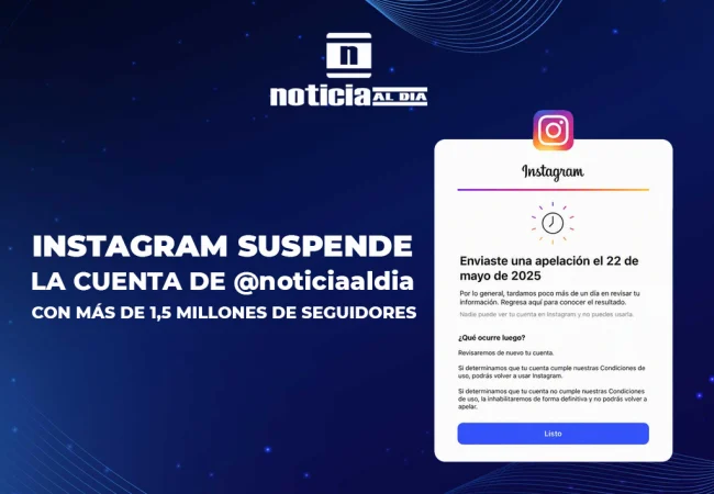 Instagram suspende la cuenta de Noticia al Día con más de 1,5 millones de seguidores