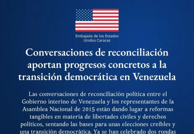 EE UU: Conversaciones de reconciliación aportan progresos concretos a la transición democrática en Venezuela