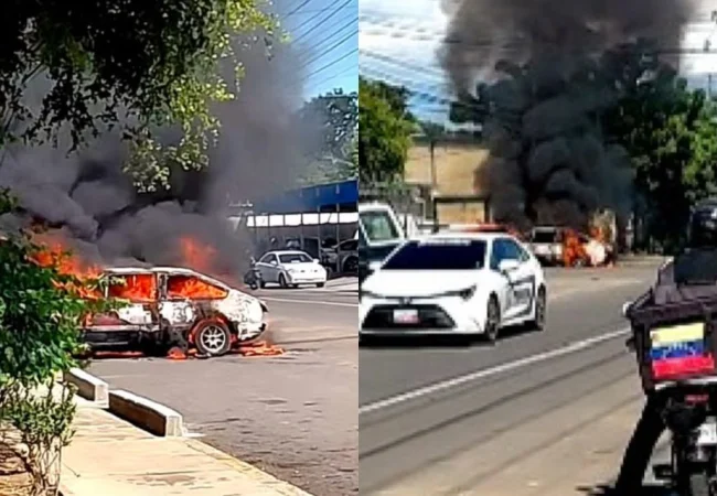 Se le reventaron los cauchos a un carro mientras se lo consumía el fuego en el sector 5 de San Jacinto
