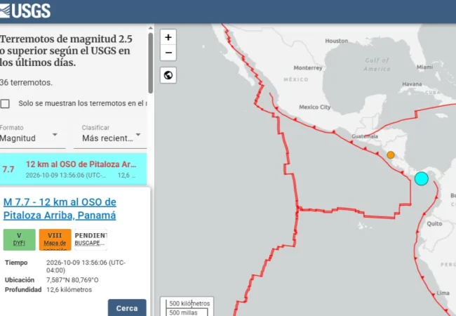 Potente terremoto de magnitud 7.7 sacude el occidente de Panamá